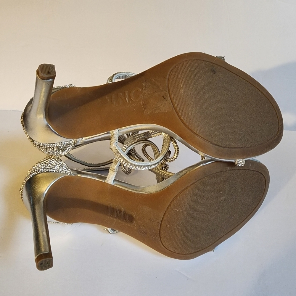INC Elegant Silver Rhinestone Bow Strappy 4" Heels International Concepts Size 7 - Picture 7 of 10